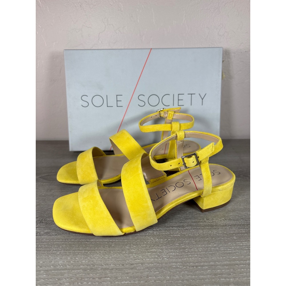 Sole Society SO-FRANCEY Yellow Suede Block Heel Sandals Dandelion 5.5M‎